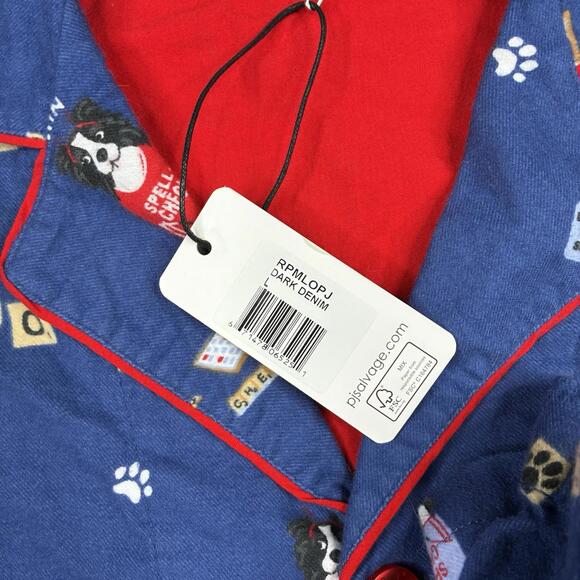 PJ Salvage Flannel Pajama Set Love Leo Rescue Dogs Woman’s Large Dark Denim NWT - Picture 3 of 9